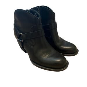 BORN Carmel Harness Booties US 7 M Black Leather Heels Chelsea Ankle Boots